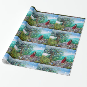 Papier Cadeau ARBRE MAGIQUE / Aube en bois vert et dame en rouge