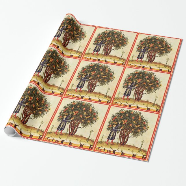 PAPIER CADEAU ARBRE POMÉGRANÉ ANTIQUE (Déroulé)
