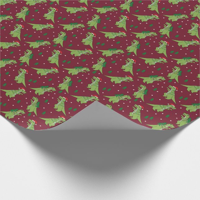 Papier Cadeau Arbre Rex Novelty Dinosaur Noël Bourgogne (Coin)