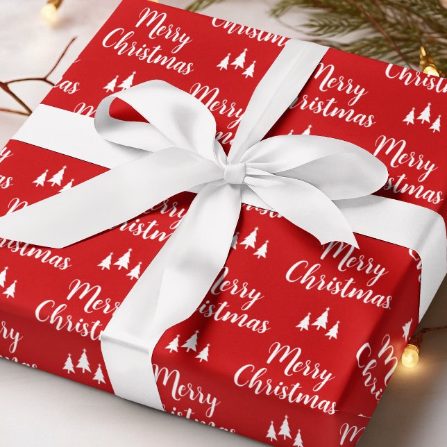 Papier Cadeau Arbre rouge moderne Petit Motif Joyeux Noël (Modern Red Tree Small Pattern Merry Christmas Wrapping Paper
)