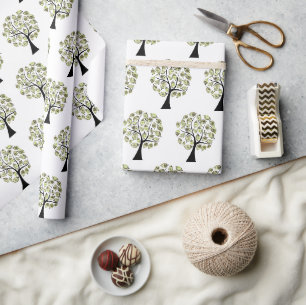 Papier Cadeau Arbres à argent sur fond blanc