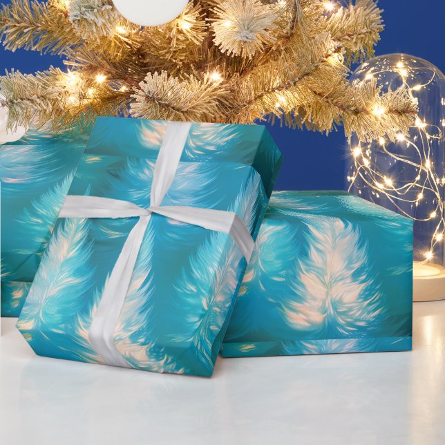 Papier Cadeau Arbres à Lumière Bleue Noël Moderne (Vacances)