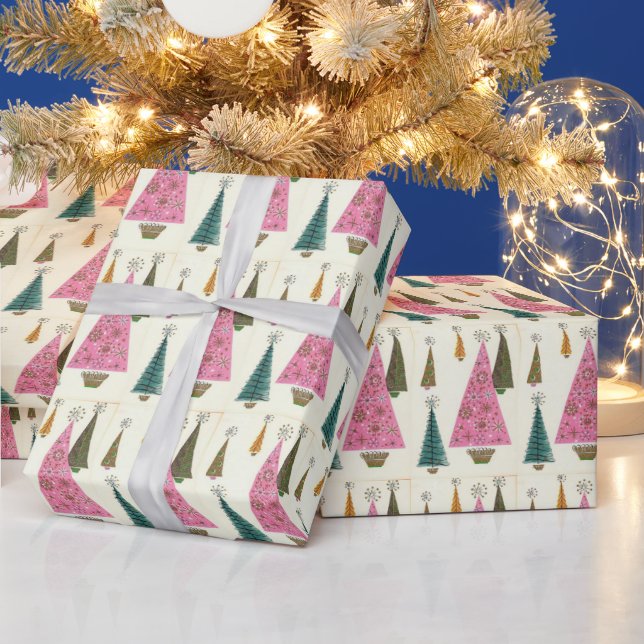 Papier Cadeau Arbres Abstraits de Noël Milieu de Siècle Moderne  (Vacances)