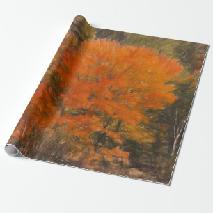 Papier Cadeau Arbres Automne Forêt Boisé Orange Croquis Art