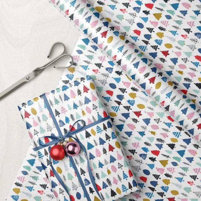 Papier Cadeau Arbres de Noël à la main brillants et joyeux (Créateur téléchargé)