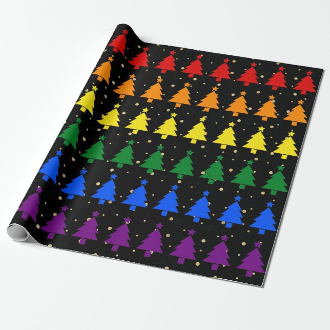 Papier Cadeau Arbres de Noël arc-en-ciel LGBTQIA (Déroulé)