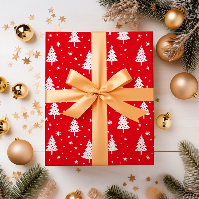 Papier Cadeau Arbres de Noël avec bulbes étoiles et flocons de n (Créateur téléchargé)