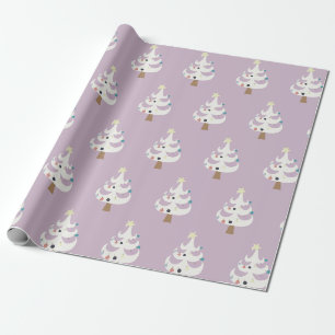 Papier Cadeau Arbres de Noël blanc et lunatique sur violet