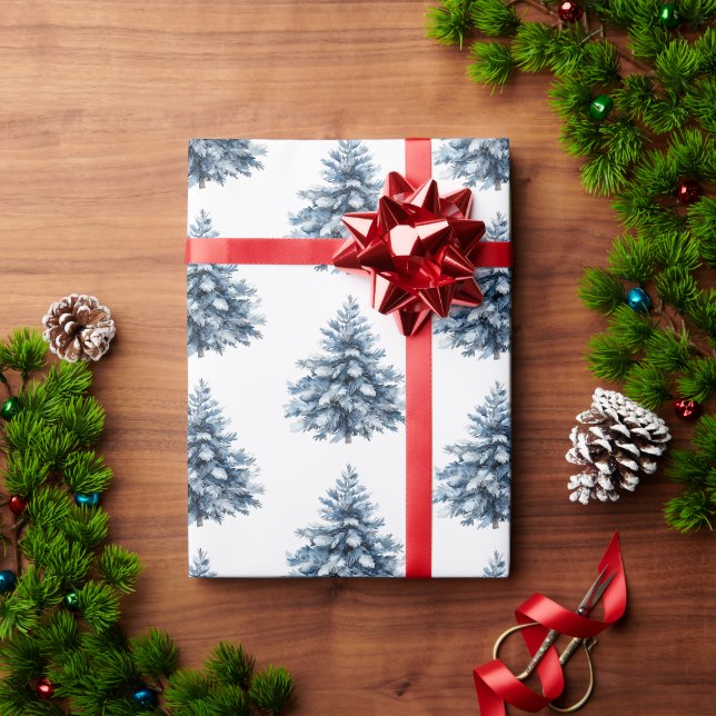 Papier Cadeau Arbres de Noël bleu blanc (Cadeau de vacances)