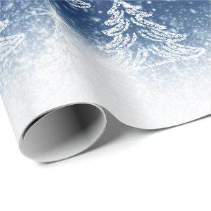 Papier Cadeau Arbres de Noël bleus d'hiver