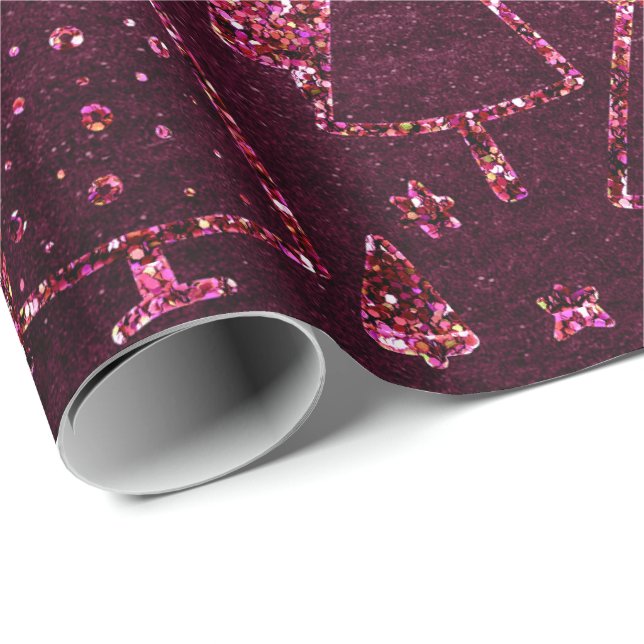 Papier Cadeau Arbres de Noël Bourgogne rose Étoiles Rose de bett (Coin rond)