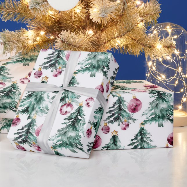 Papier Cadeau Arbres de Noël Bourgogne verte (Vacances)