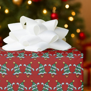 Papier Cadeau Arbres de Noël dansants Motif d'art pixel Noël