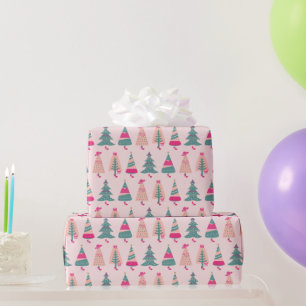 Papier Cadeau Arbres de Noël de filles roses et irrésistibles