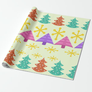 Papier Cadeau Arbres de Noël de l'ère atomique Kitsch Lumière