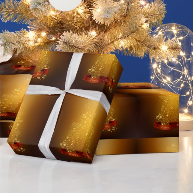 Papier Cadeau Arbres de Noël dorés (Créateur téléchargé)