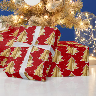 Papier Cadeau Arbres de Noël dorés et blancs