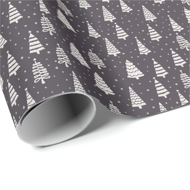 Papier Cadeau Arbres de Noël élégants modernes neige bleu cadeau (Coin rond)