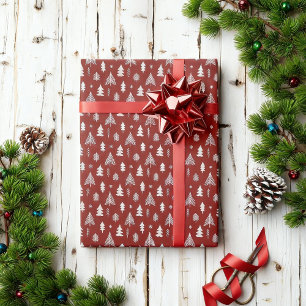 Papier Cadeau Arbres de Noël en rouge et blanc