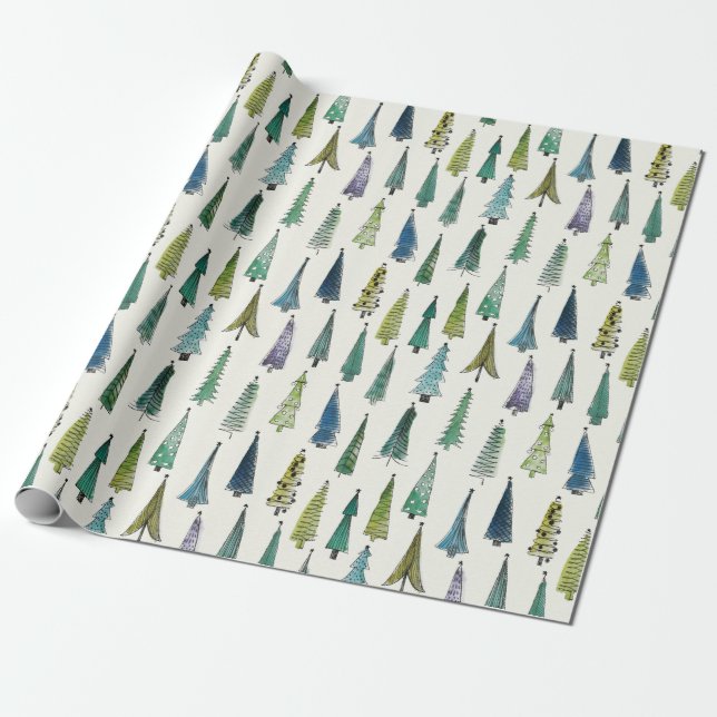 Papier Cadeau arbres de noël enveloppant du papier (Déroulé)