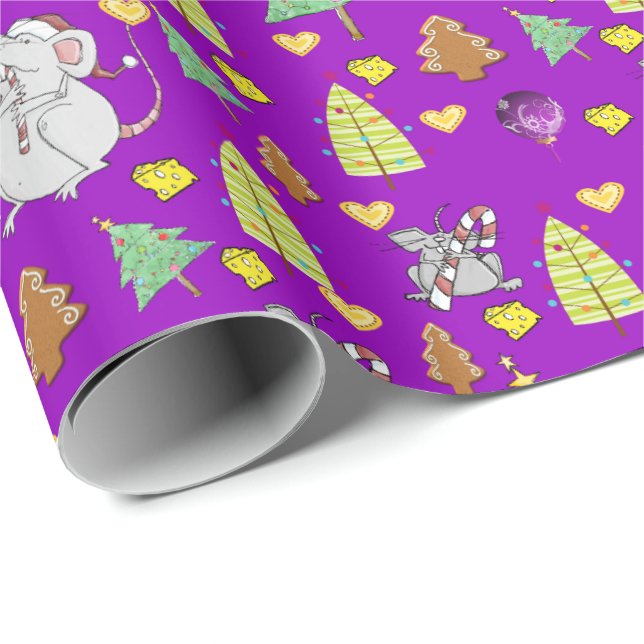 Papier Cadeau Arbres de Noël Enveloppement Papier Souris Fromage (Coin rond)