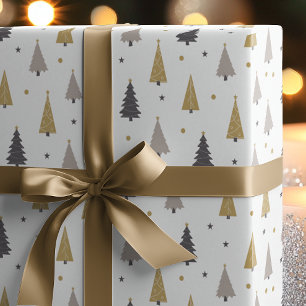 Papier Cadeau Arbres de Noël et étoiles géométriques modernes de