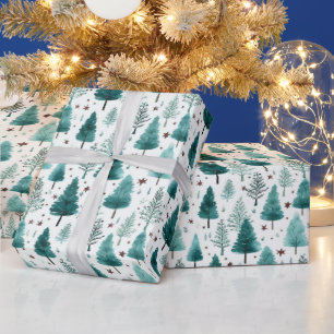Papier Cadeau Arbres de Noël et étoiles Noël moderne