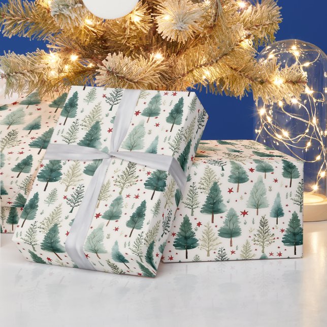 Papier Cadeau Arbres de Noël et étoiles Noël moderne (Vacances)