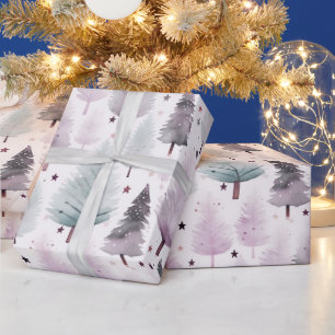 Papier Cadeau Arbres de Noël et étoiles Noël moderne