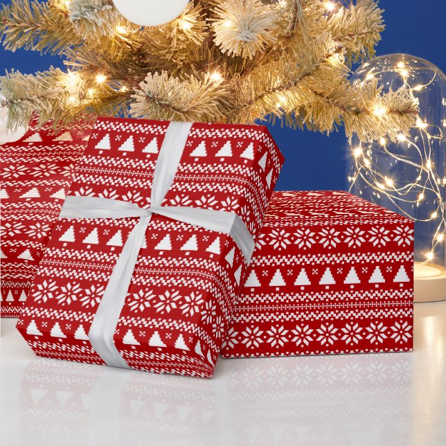 Papier Cadeau Arbres de Noël et flocons de neige moches (Vacances)