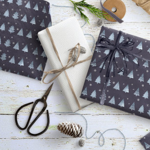 Papier Cadeau Arbres de Noël et flocons de neige Motif Blue ID86