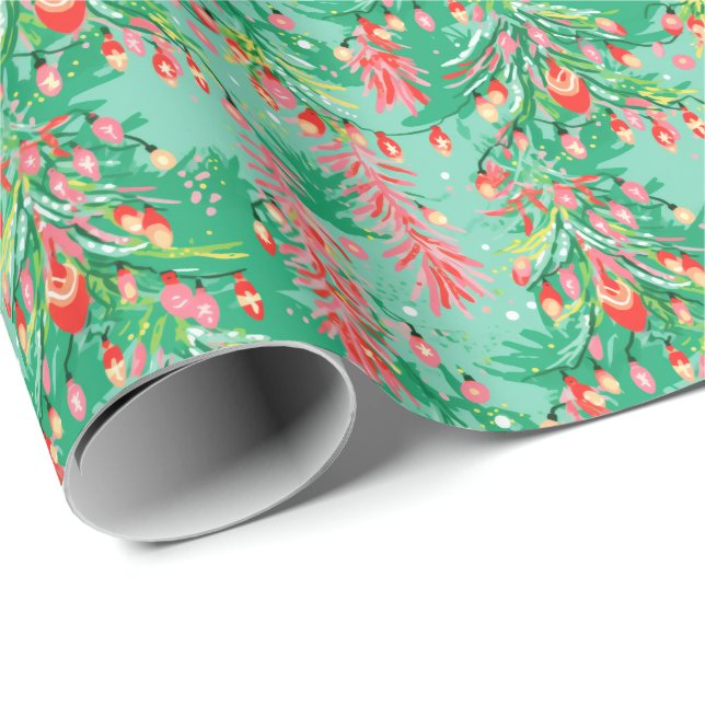 Papier Cadeau Arbres de Noël et ornements de Palm Beach (Coin rond)
