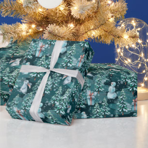 Papier Cadeau Arbres de Noël et Snowmen Enveloppement Papier
