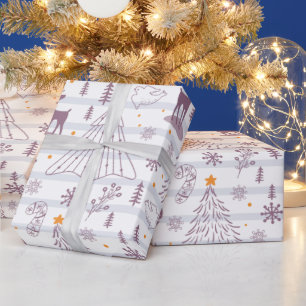 Papier Cadeau Arbres de Noël Étoiles Snowflakes Striped Noël