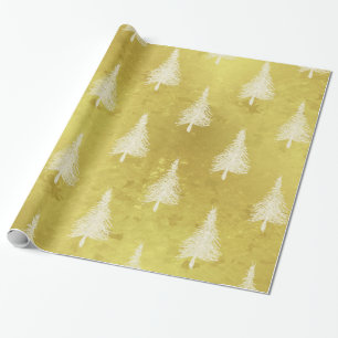 Papier Cadeau Arbres de Noël Faux Gold Foil Pin de Noël