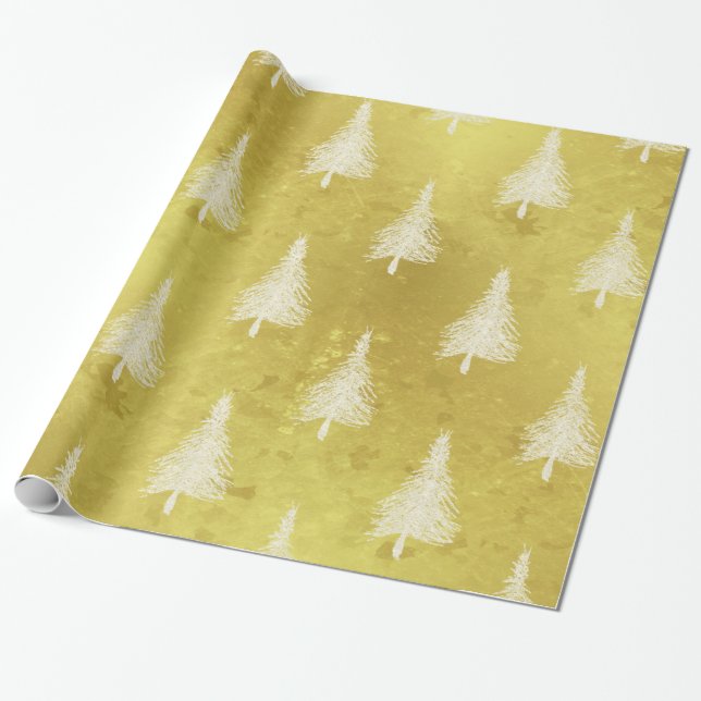 Papier Cadeau Arbres de Noël Faux Gold Foil Pin de Noël (Déroulé)