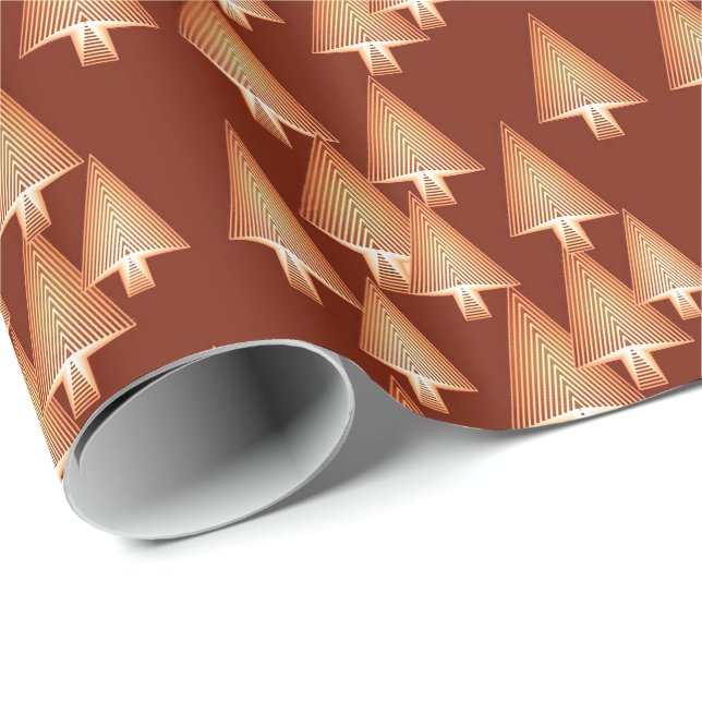 Papier Cadeau Arbres de Noël métalliques modernes - cuivre (Coin rond)
