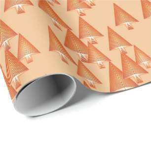 Papier Cadeau Arbres de Noël métalliques modernes - or rose