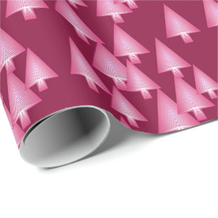 Papier Cadeau Arbres de Noël métalliques modernes - rose & vin