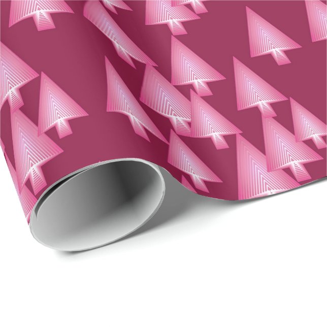 Papier Cadeau Arbres de Noël métalliques modernes - rose & vin (Coin rond)