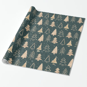 Papier Cadeau Arbres de Noël minimalistes modernes en or