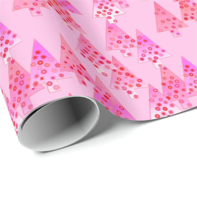 Papier Cadeau Arbres de Noël modernes de fleur - rose en pastel (Coin rond)