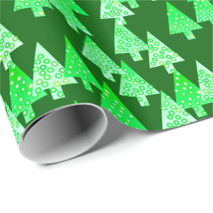 Papier Cadeau Arbres de Noël modernes de fleur - vert de pin
