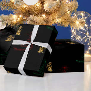 Papier Cadeau Arbres de Noël modernes et anges d'or