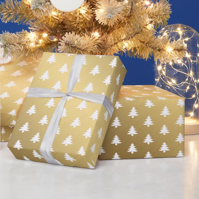 Papier Cadeau Arbres de Noël modernes et classiques Ombre Gold (Vacances)