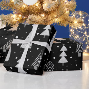 Papier Cadeau Arbres de Noël modernes Motif gris noir