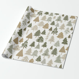 Papier Cadeau Arbres de Noël modernes Sage Olive Green Motif