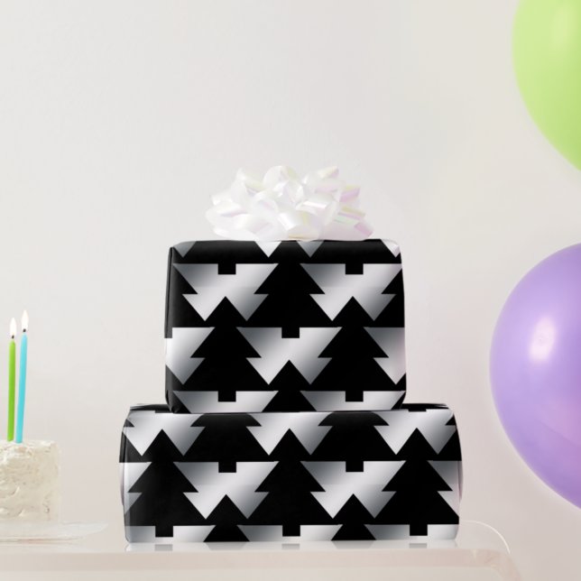 Papier Cadeau Arbres de Noël noirs en argent (Créateur téléchargé)