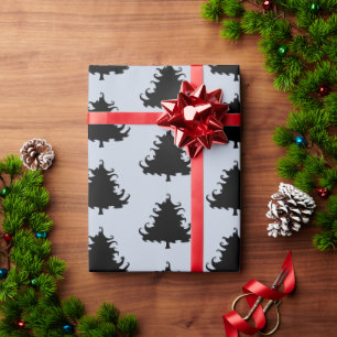 Papier Cadeau Arbres de Noël noirs gris Motif