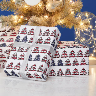 Papier Cadeau Arbres de Noël patriotiques Joyeux XMAS